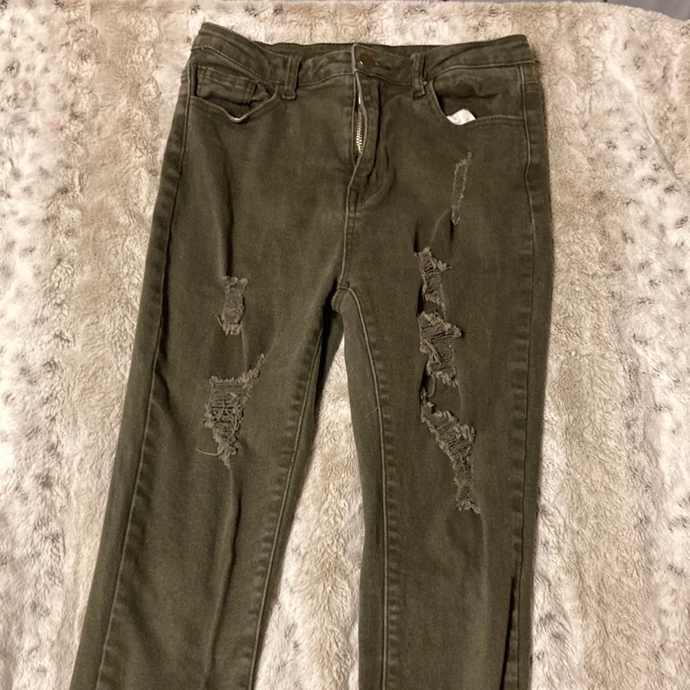 Olive Green Ripped Jeans from Shein.